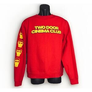VTG Two Door Cinema Club SMALL Crew Sweatshirt Concert Merch Red Sleeve Graphic